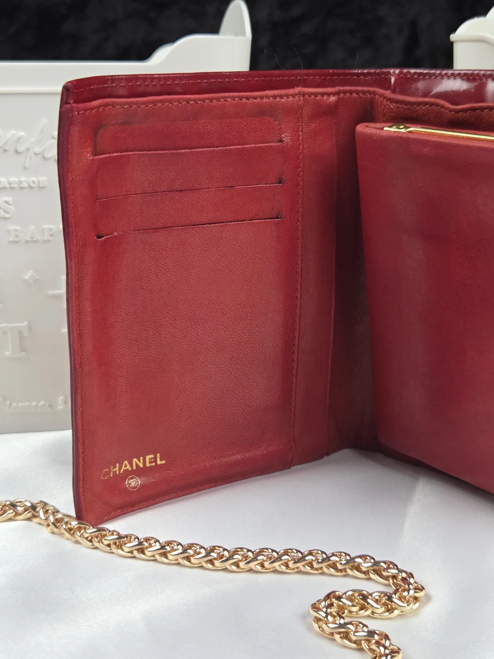 Vintage Chanel Red Patent Leather Oversized CC Kiss Lock Wallet